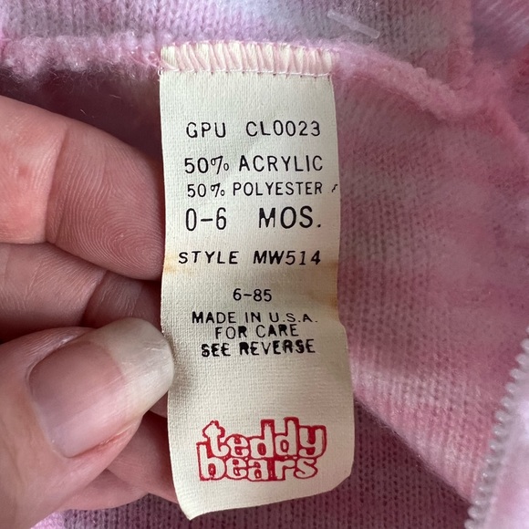 VTG 80s TEDDY BEARS Brand 0-6M Pink & White Striped Fuzzy One Piece Made in USA - Picture 3 of 6
